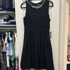 Eliza J Black Dress with Pearl and Crystal Embellishments